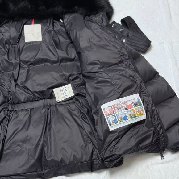 Moncler Black Fox Fur Collar Women's Slim Fit Down Jacket, Size L - Picture 6 of 9